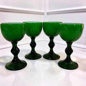 Set of 4 vintage Carlo Moretti Murano Italy Green Cased Glass Cordial Glasses